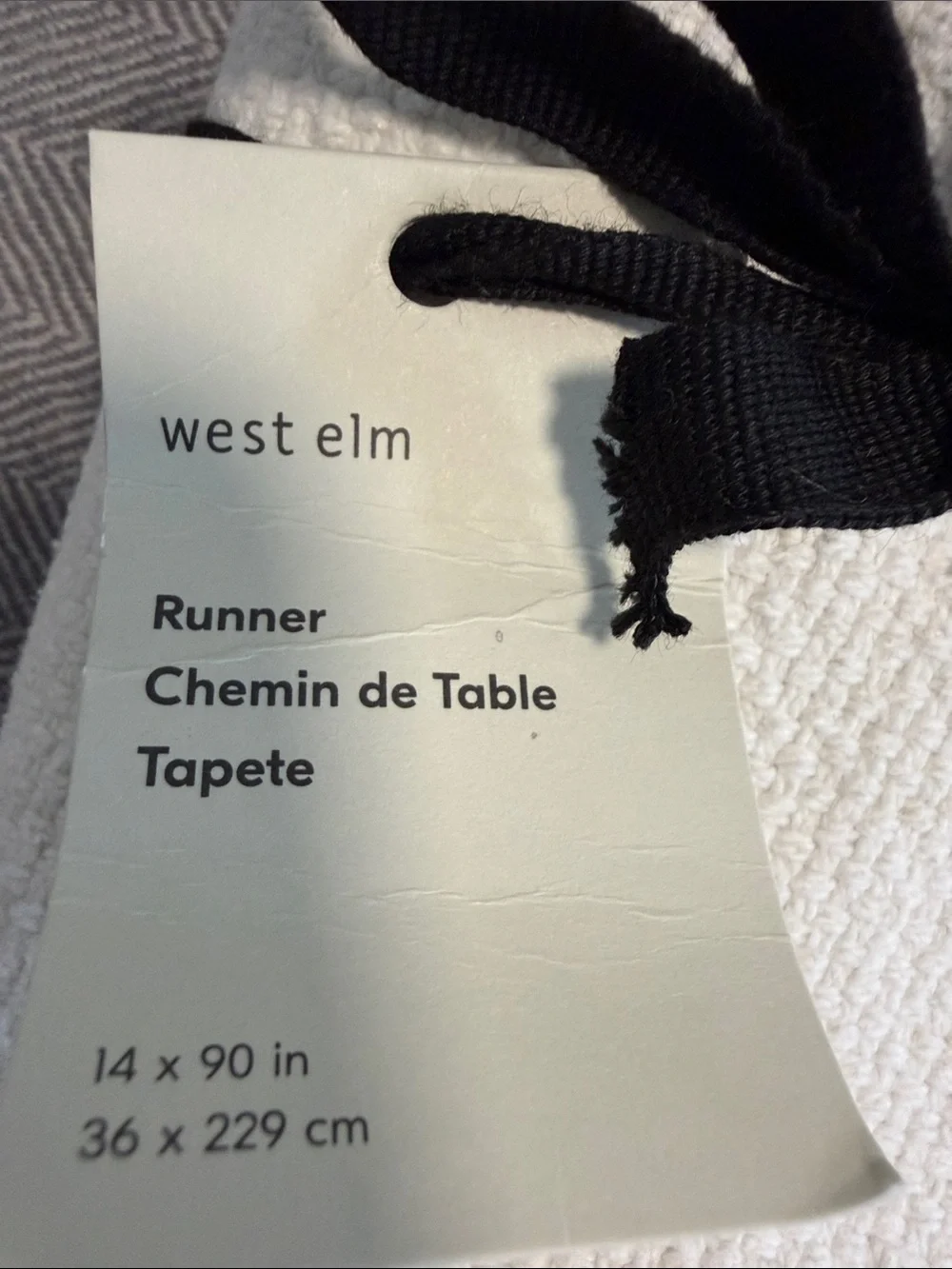 New! West Elm White Textured Table Runner  14/90 inches